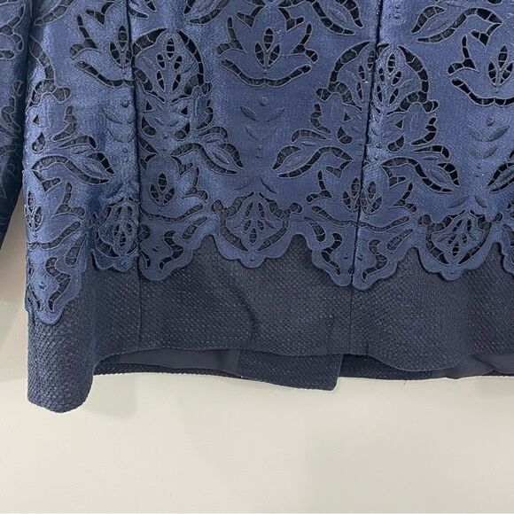 NWT Ann Taylor Navy Blue Damask Lace Collared Blazer Jacket Size 12 Coat - Picture 3 of 9
